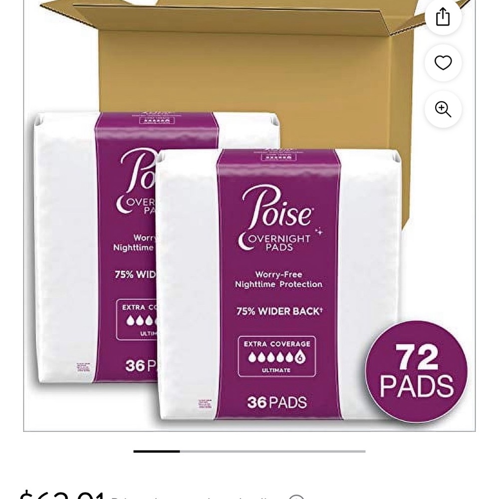 Poise Overnight pads 36 Ct bag